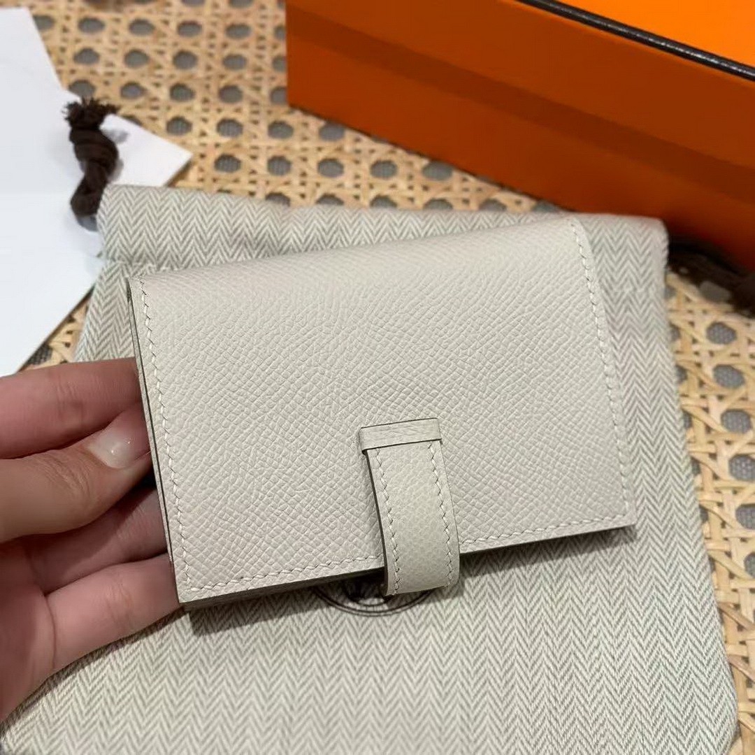 Hermes Bearn Mini Wallet Card Holder Handmade In Epsom Calfskin Leather Silver Hardware ck10 Craie - Image 2