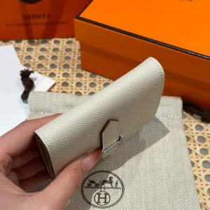 Hermes Bearn Mini Wallet Card Holder Handmade In Epsom Calfskin Leather Silver Hardware ck10 Craie - Image 14