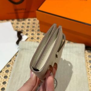Hermes Bearn Mini Wallet Card Holder Handmade In Epsom Calfskin Leather Silver Hardware ck10 Craie - Image 11