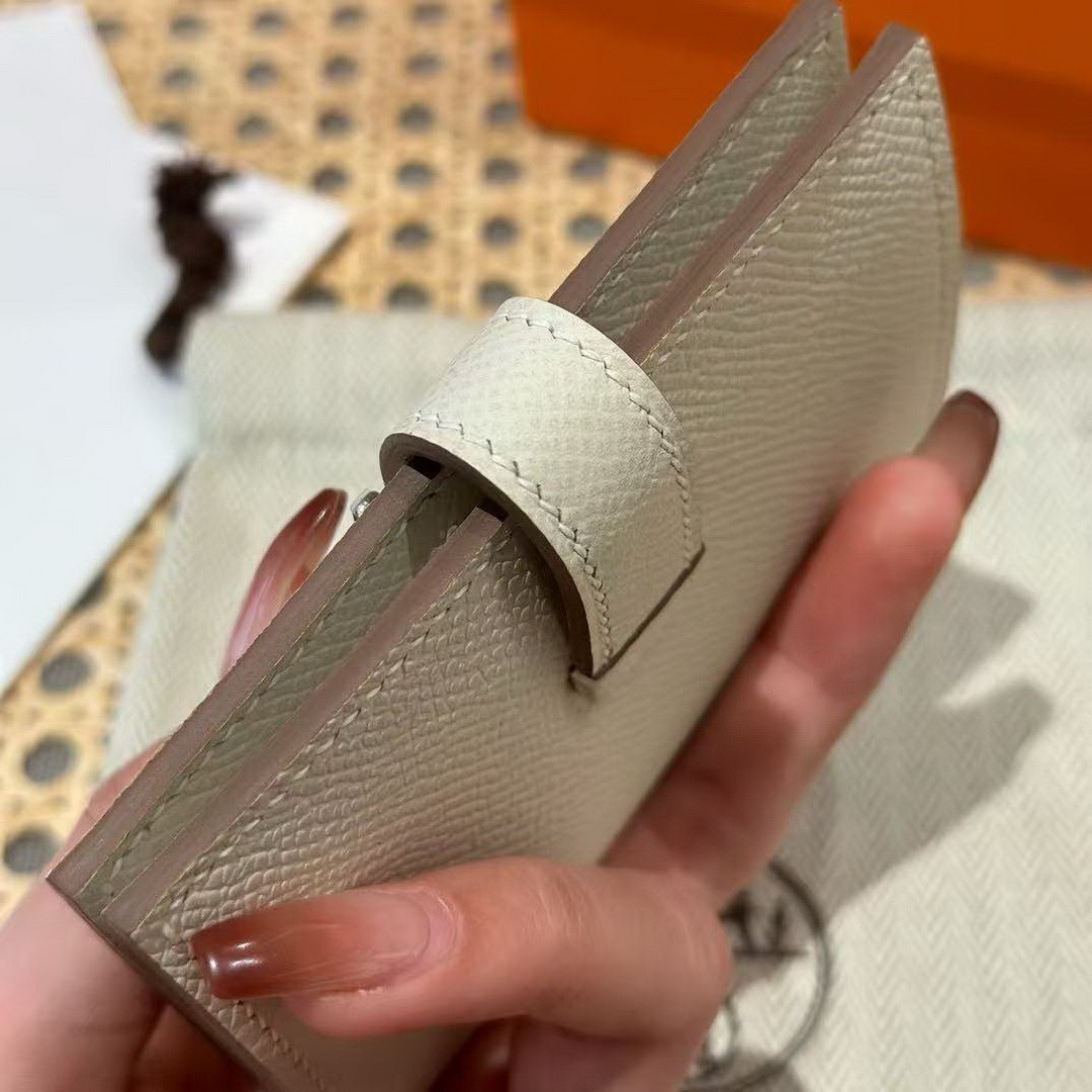 Hermes Bearn Mini Wallet Card Holder Handmade In Epsom Calfskin Leather Silver Hardware ck10 Craie - Image 8