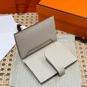 Hermes Bearn Mini Wallet Card Holder Handmade In Epsom Calfskin Leather Silver Hardware ck10 Craie - Image 7