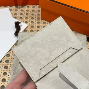 Hermes Bearn Mini Wallet Card Holder Handmade In Epsom Calfskin Leather Silver Hardware ck10 Craie - Image 6