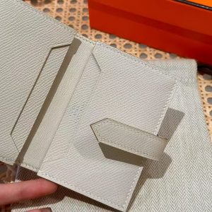 Hermes Bearn Mini Wallet Card Holder Handmade In Epsom Calfskin Leather Silver Hardware ck10 Craie - Image 5