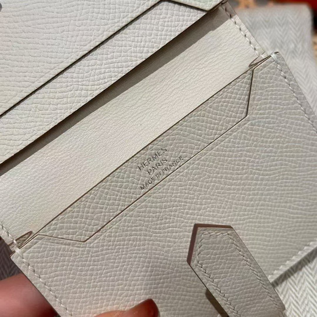 Hermes Bearn Mini Wallet Card Holder Handmade In Epsom Calfskin Leather Silver Hardware ck10 Craie - Image 4