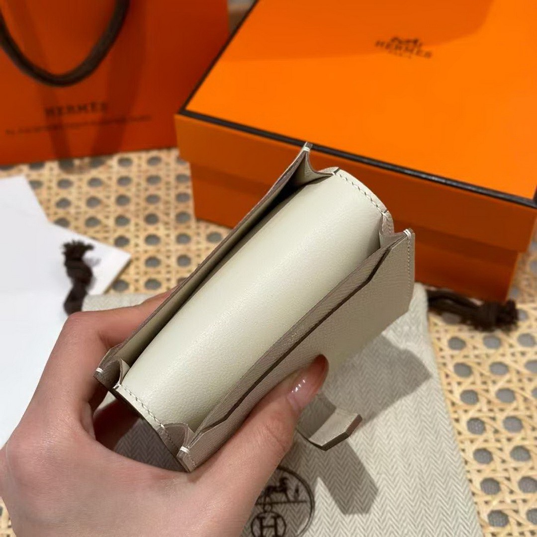 Hermes Bearn Mini Wallet Card Holder Handmade In Epsom Calfskin Leather Silver Hardware ck10 Craie - Image 3