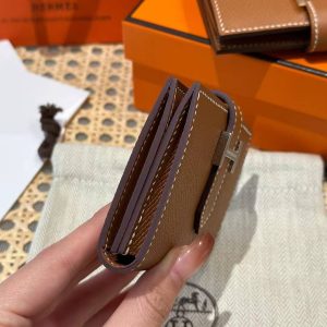 Hermes Bearn Mini Wallet Card Holder Handmade In Epsom Calfskin Leather Silver Hardware ck37 Gold - Image 14