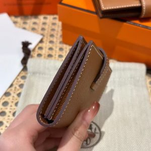 Hermes Bearn Mini Wallet Card Holder Handmade In Epsom Calfskin Leather Silver Hardware ck37 Gold - Image 13