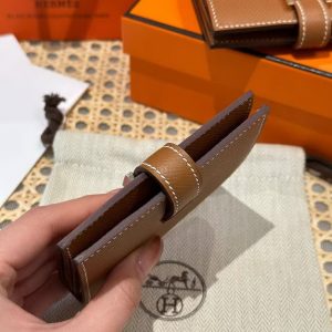 Hermes Bearn Mini Wallet Card Holder Handmade In Epsom Calfskin Leather Silver Hardware ck37 Gold - Image 12