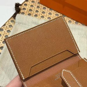 Hermes Bearn Mini Wallet Card Holder Handmade In Epsom Calfskin Leather Silver Hardware ck37 Gold - Image 8