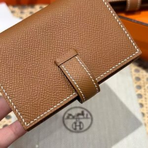 Hermes Bearn Mini Wallet Card Holder Handmade In Epsom Calfskin Leather Silver Hardware ck37 Gold - Image 6