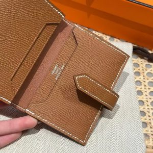 Hermes Bearn Mini Wallet Card Holder Handmade In Epsom Calfskin Leather Silver Hardware ck37 Gold - Image 5