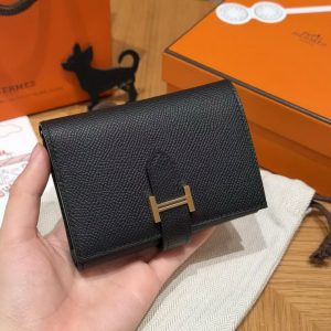 Hermes Bearn Wallet Handmade In Epsom Calfskin Leather Gold Hardware 89 Noir