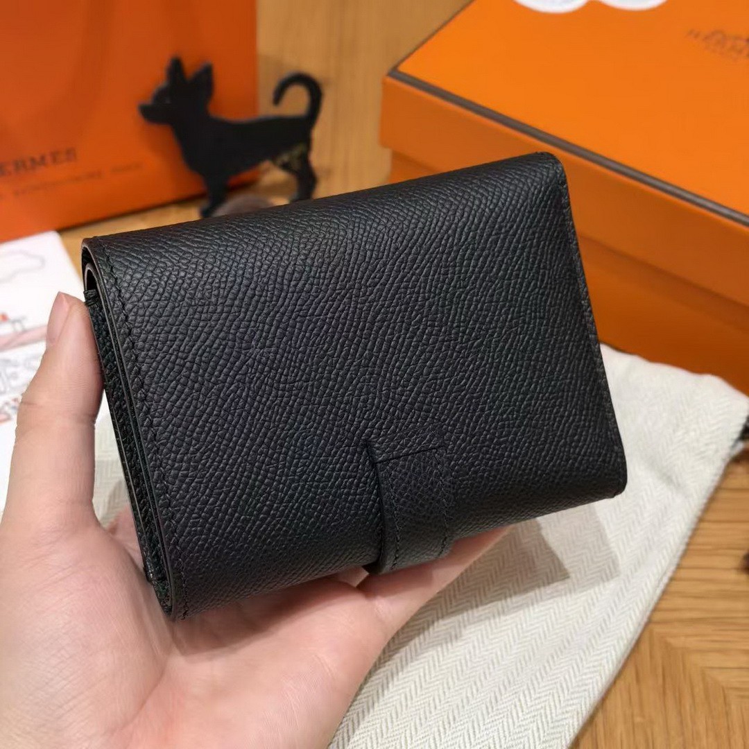 Hermes Bearn Wallet Handmade In Epsom Calfskin Leather Gold Hardware 89 Noir - Image 2