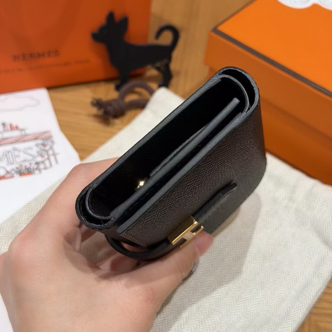 Hermes Bearn Wallet Handmade In Epsom Calfskin Leather Gold Hardware 89 Noir - Image 20
