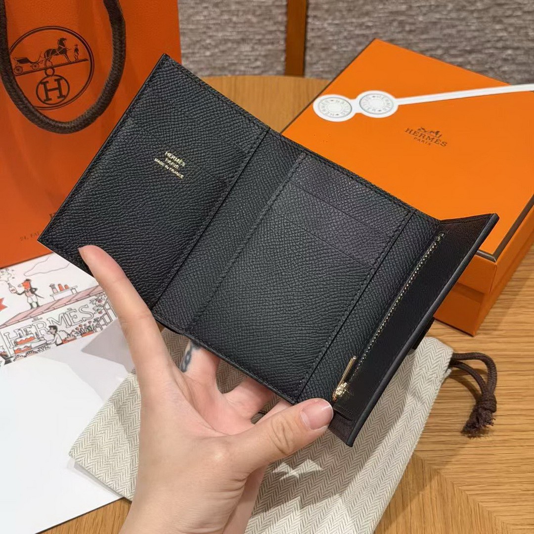 Hermes Bearn Wallet Handmade In Epsom Calfskin Leather Gold Hardware 89 Noir - Image 16