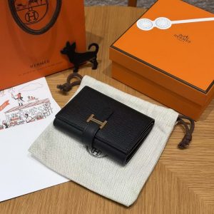 Hermes Bearn Wallet Handmade In Epsom Calfskin Leather Gold Hardware 89 Noir - Image 13