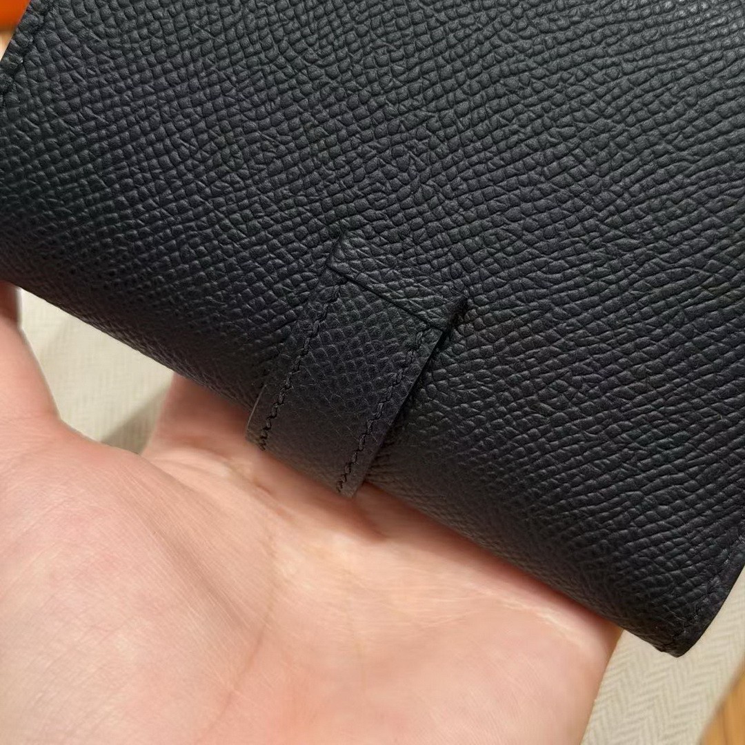 Hermes Bearn Wallet Handmade In Epsom Calfskin Leather Gold Hardware 89 Noir - Image 11