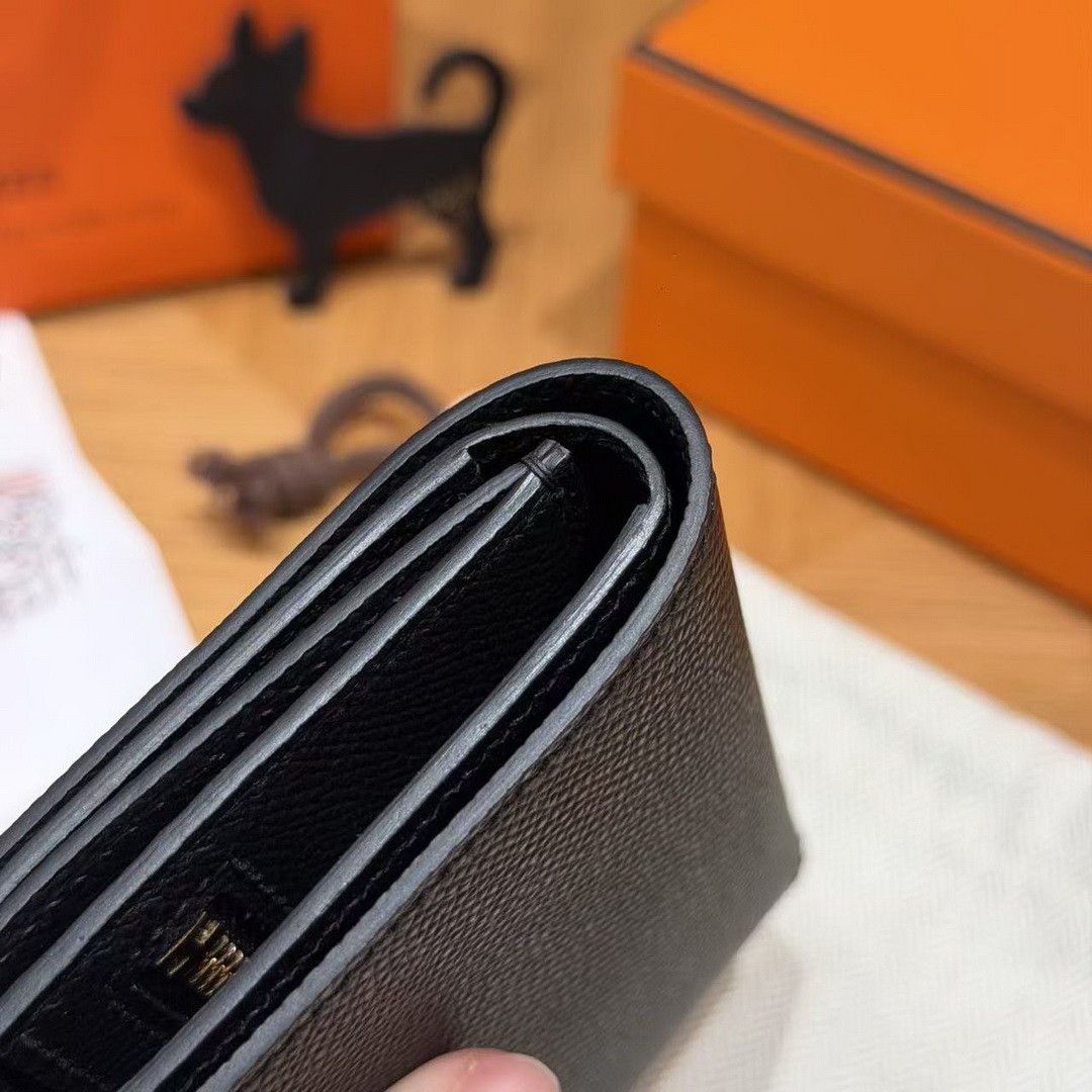 Hermes Bearn Wallet Handmade In Epsom Calfskin Leather Gold Hardware 89 Noir - Image 10