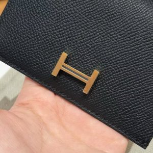 Hermes Bearn Wallet Handmade In Epsom Calfskin Leather Gold Hardware 89 Noir - Image 8