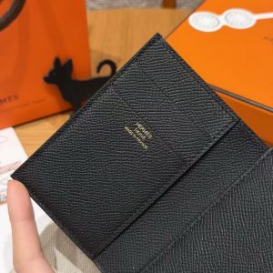 Hermes Bearn Wallet Handmade In Epsom Calfskin Leather Gold Hardware 89 Noir - Image 7