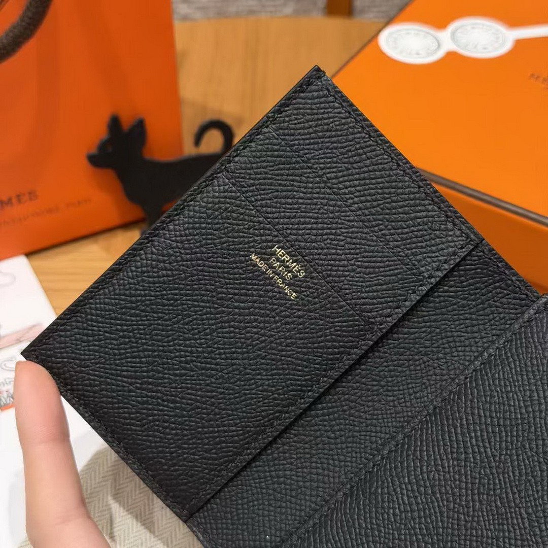 Hermes Bearn Wallet Handmade In Epsom Calfskin Leather Gold Hardware 89 Noir - Image 7
