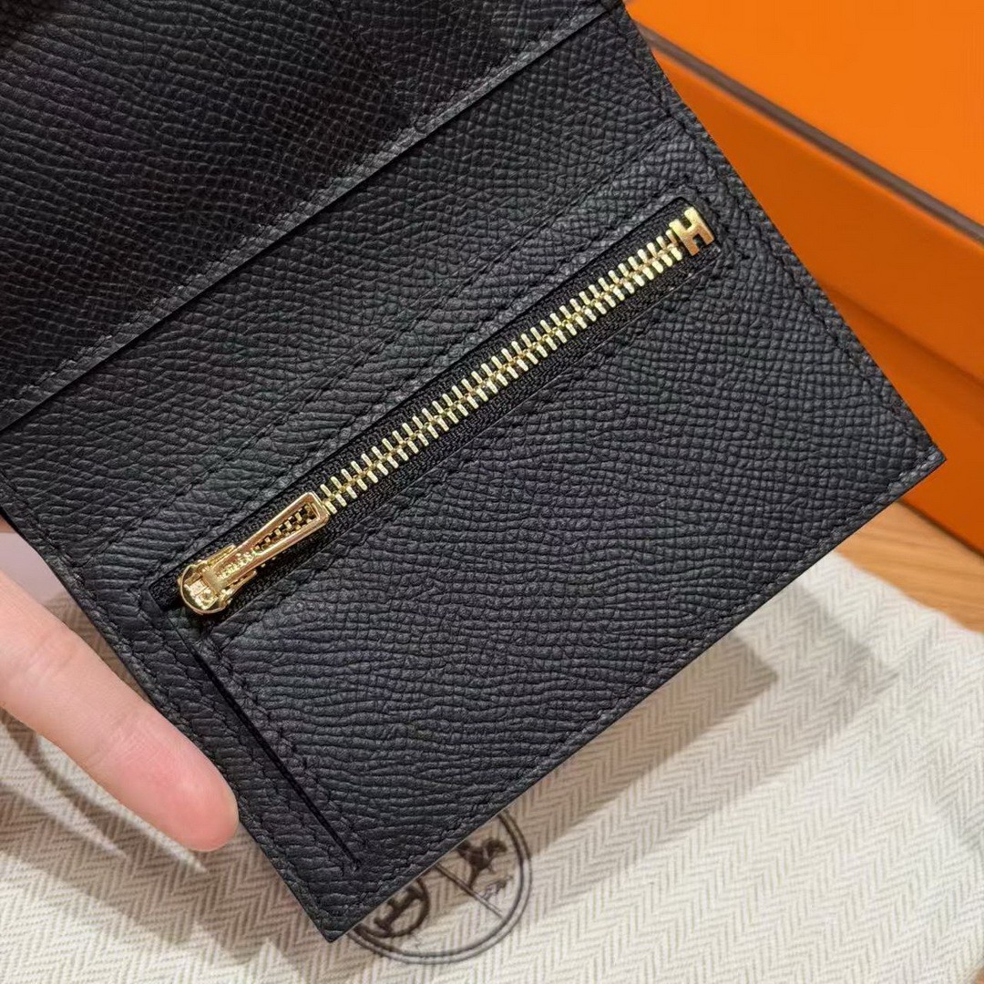 Hermes Bearn Wallet Handmade In Epsom Calfskin Leather Gold Hardware 89 Noir - Image 6
