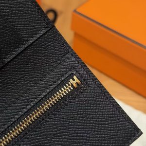 Hermes Bearn Wallet Handmade In Epsom Calfskin Leather Gold Hardware 89 Noir - Image 5