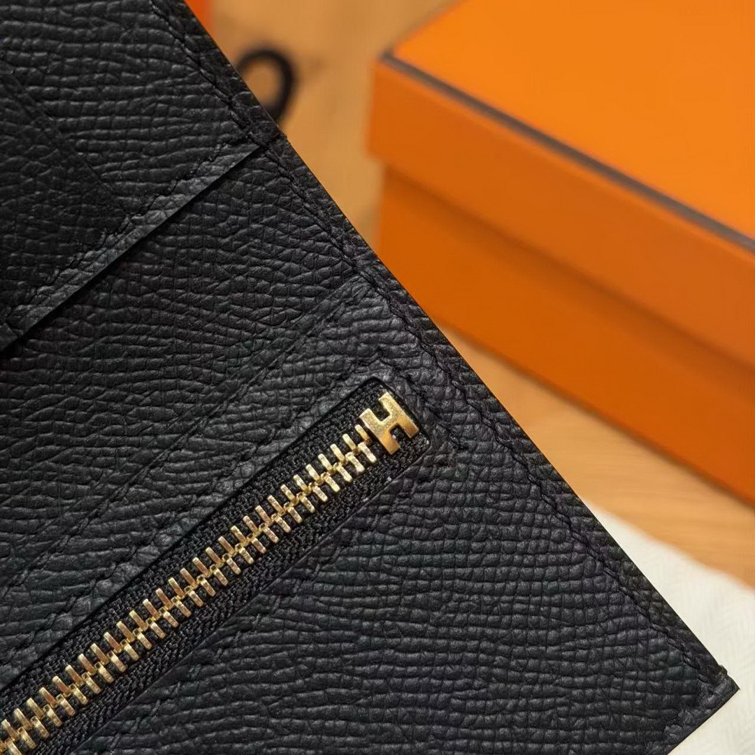 Hermes Bearn Wallet Handmade In Epsom Calfskin Leather Gold Hardware 89 Noir - Image 5