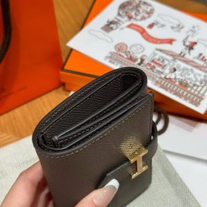 Hermes Bearn Wallet Handmade In Epsom Calfskin Leather Gold Hardware 8F Girs Etain - Image 15