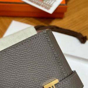 Hermes Bearn Wallet Handmade In Epsom Calfskin Leather Gold Hardware 8F Girs Etain - Image 14
