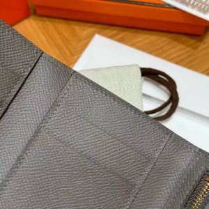 Hermes Bearn Wallet Handmade In Epsom Calfskin Leather Gold Hardware 8F Girs Etain - Image 6