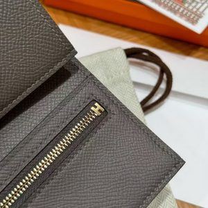 Hermes Bearn Wallet Handmade In Epsom Calfskin Leather Gold Hardware 8F Girs Etain - Image 4