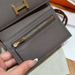 Hermes Bearn Wallet Handmade In Epsom Calfskin Leather Gold Hardware 8F Girs Etain - Image 3