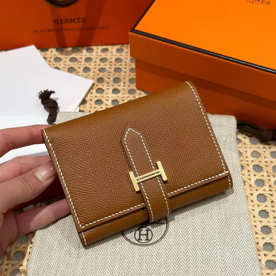 Hermes Bearn Wallet Handmade In Epsom Calfskin Leather Gold Hardware ck37 Gold