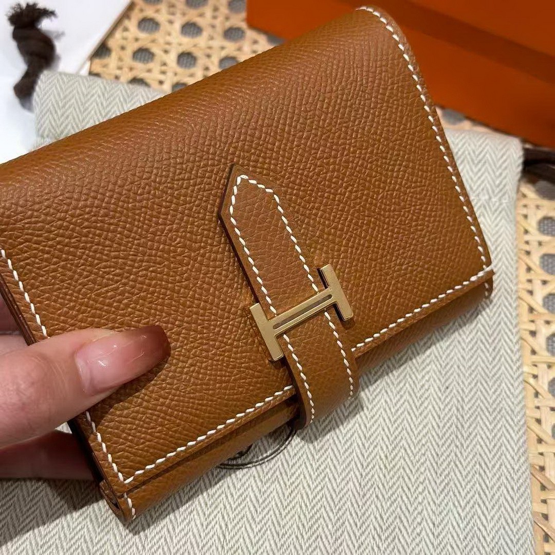 Hermes Bearn Wallet Handmade In Epsom Calfskin Leather Gold Hardware ck37 Gold - Image 9