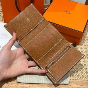 Hermes Bearn Wallet Handmade In Epsom Calfskin Leather Gold Hardware ck37 Gold - Image 5