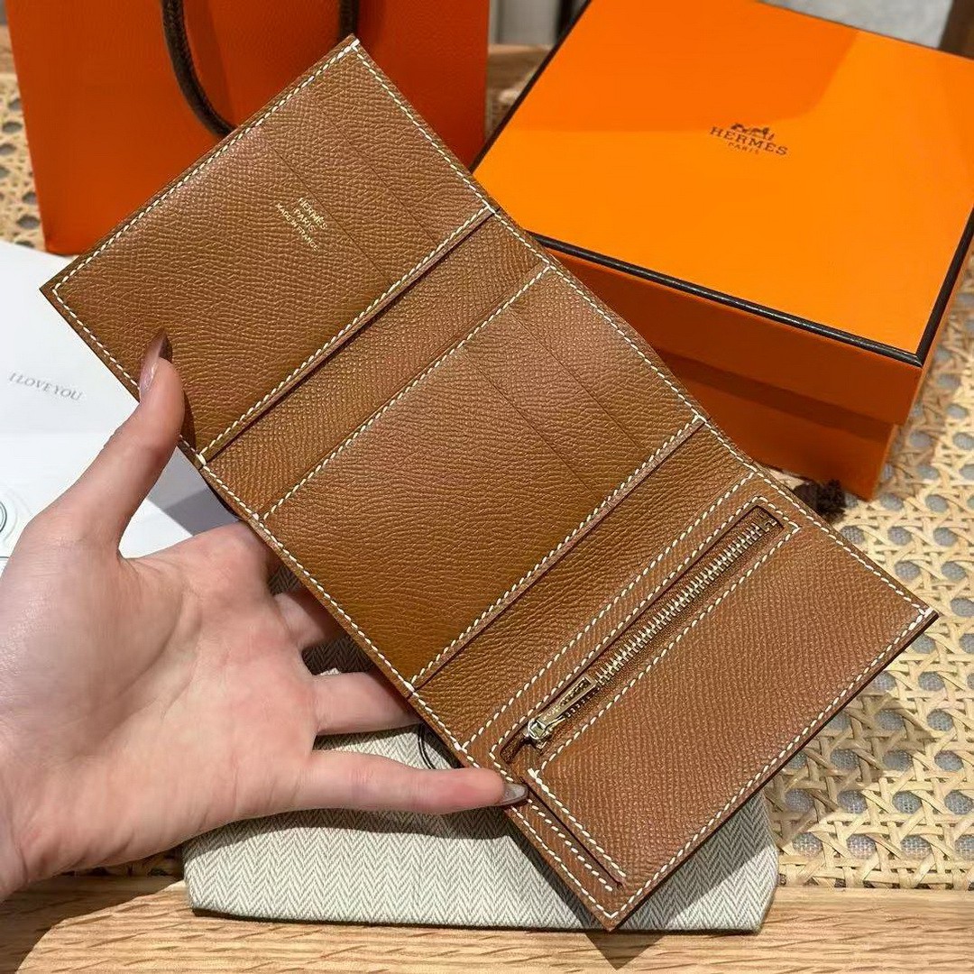 Hermes Bearn Wallet Handmade In Epsom Calfskin Leather Gold Hardware ck37 Gold - Image 5