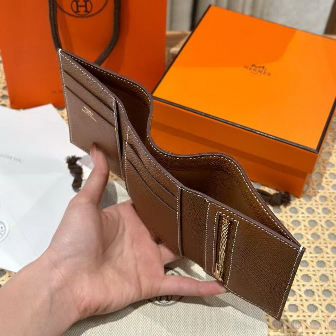 Hermes Bearn Wallet Handmade In Epsom Calfskin Leather Gold Hardware ck37 Gold - Image 4