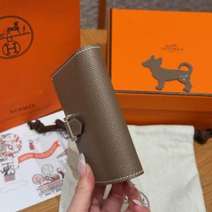 Hermes Bearn Wallet Handmade In Epsom Calfskin Leather Silver Hardware 18 Etoupe - Image 14