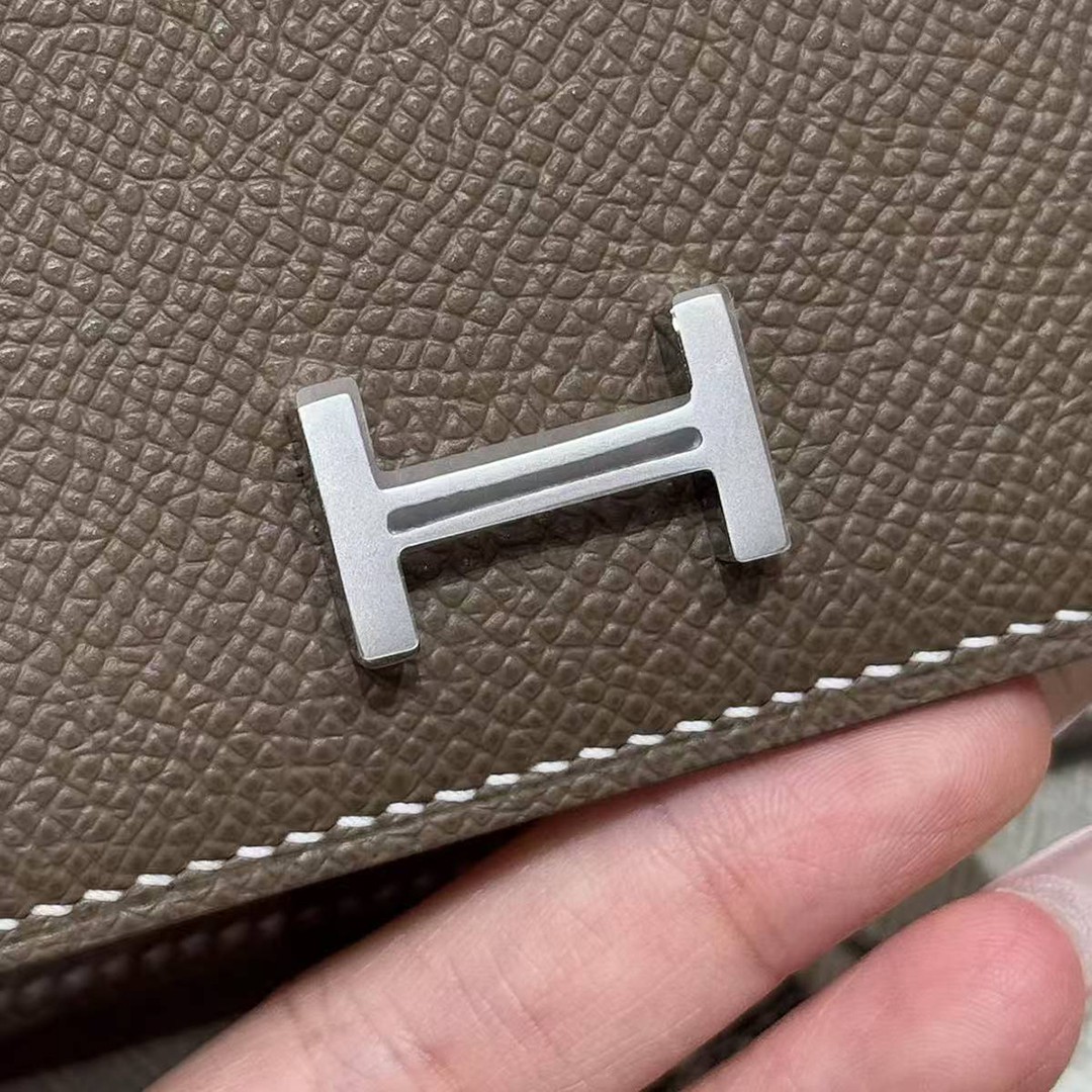 Hermes Bearn Wallet Handmade In Epsom Calfskin Leather Silver Hardware 18 Etoupe - Image 10