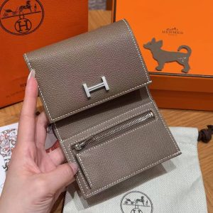 Hermes Bearn Wallet Handmade In Epsom Calfskin Leather Silver Hardware 18 Etoupe - Image 8