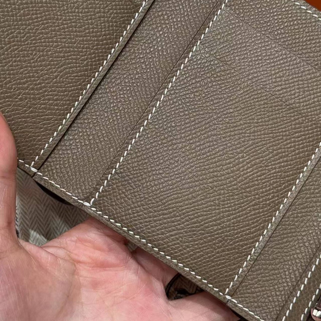 Hermes Bearn Wallet Handmade In Epsom Calfskin Leather Silver Hardware 18 Etoupe - Image 6