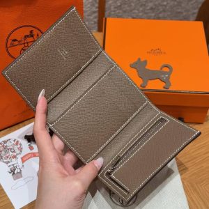 Hermes Bearn Wallet Handmade In Epsom Calfskin Leather Silver Hardware 18 Etoupe - Image 5