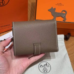 Hermes Bearn Wallet Handmade In Epsom Calfskin Leather Silver Hardware 18 Etoupe - Image 4