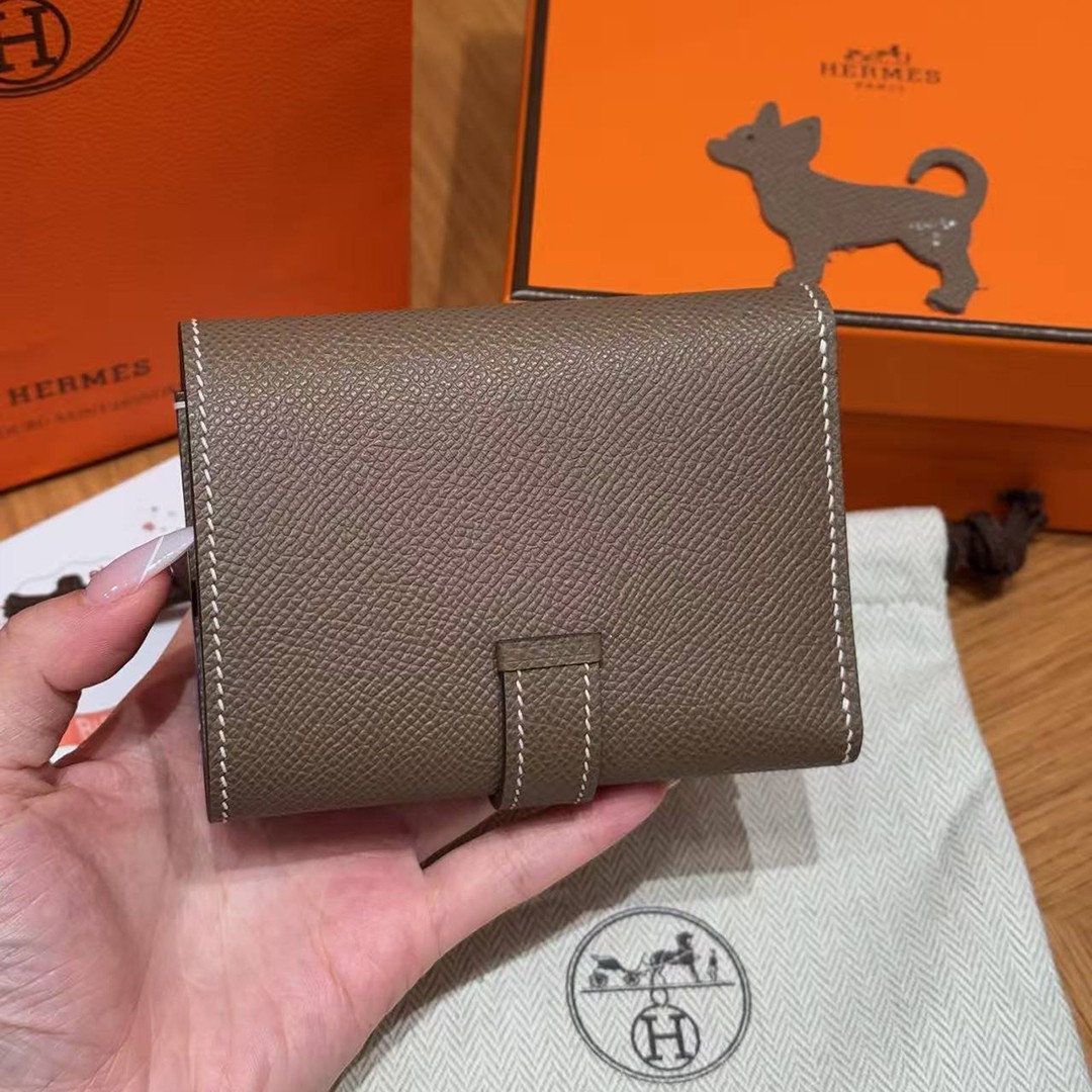 Hermes Bearn Wallet Handmade In Epsom Calfskin Leather Silver Hardware 18 Etoupe - Image 4