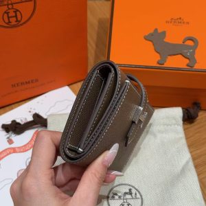 Hermes Bearn Wallet Handmade In Epsom Calfskin Leather Silver Hardware 18 Etoupe - Image 3