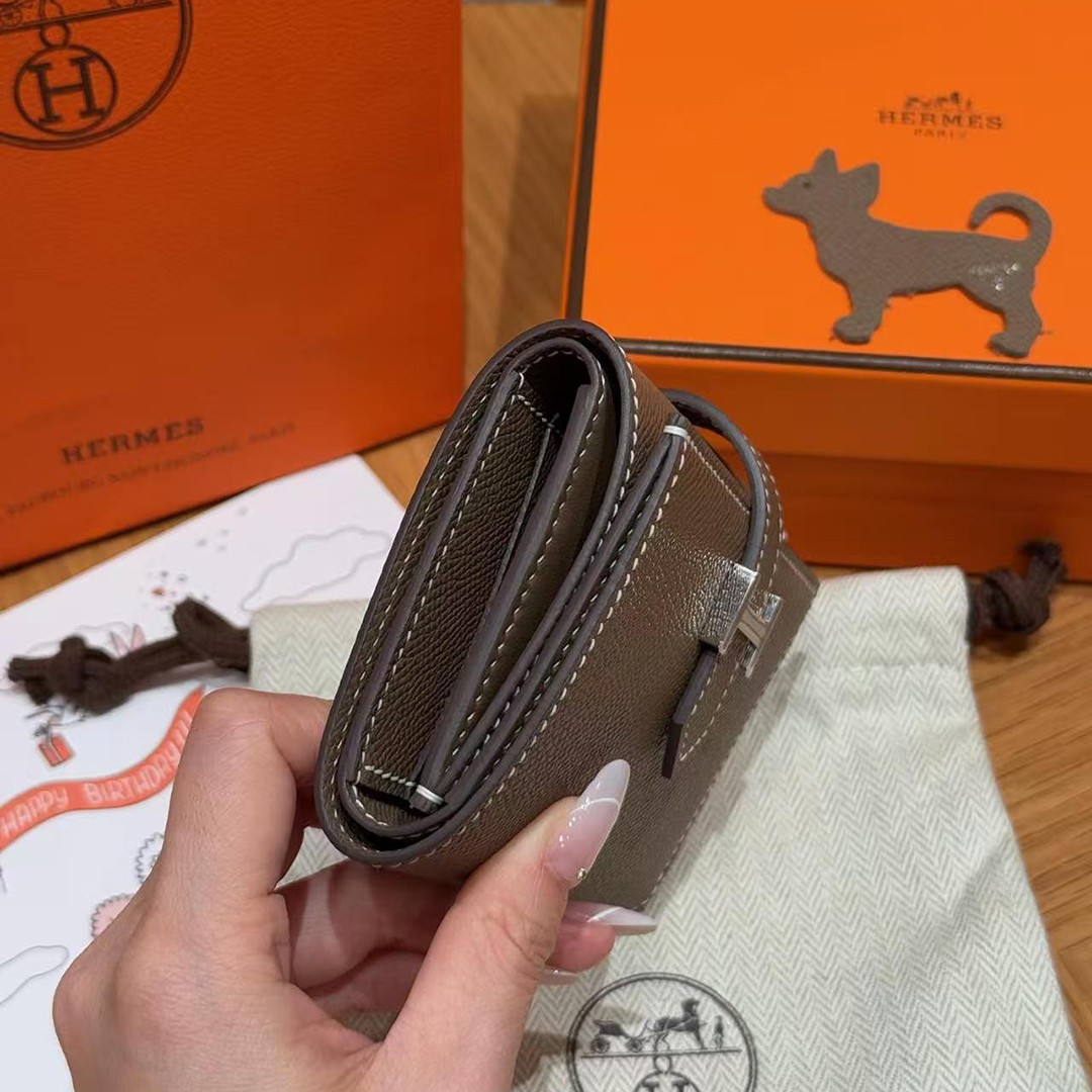 Hermes Bearn Wallet Handmade In Epsom Calfskin Leather Silver Hardware 18 Etoupe - Image 3
