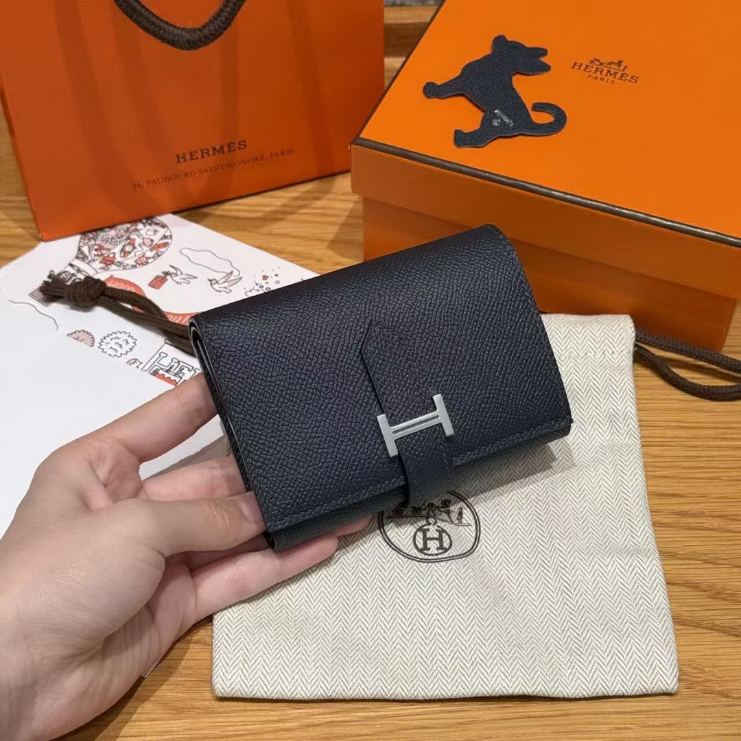 Hermes Bearn Wallet Handmade In Epsom Calfskin Leather Silver Hardware 2Z Blue Nuit