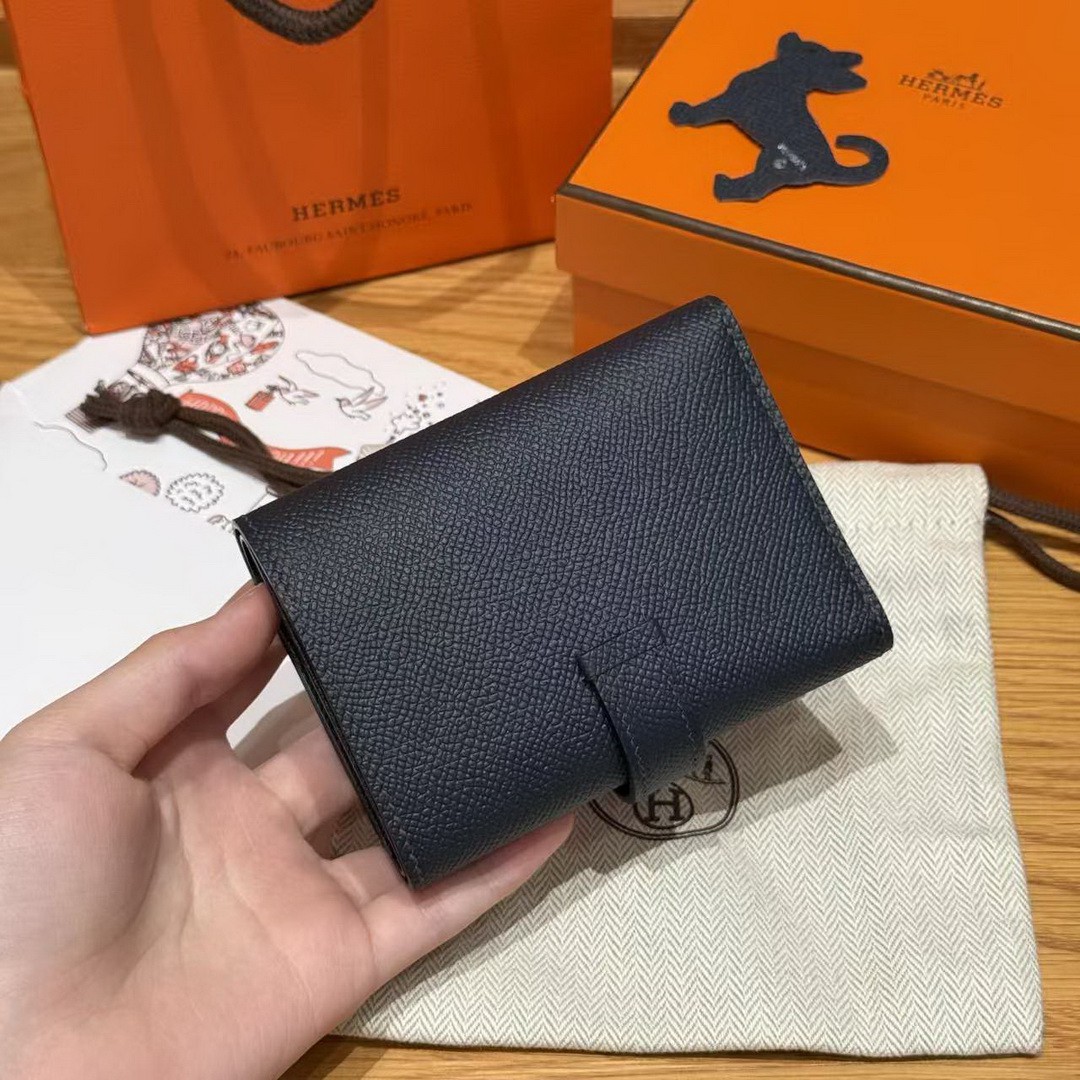 Hermes Bearn Wallet Handmade In Epsom Calfskin Leather Silver Hardware 2Z Blue Nuit - Image 2
