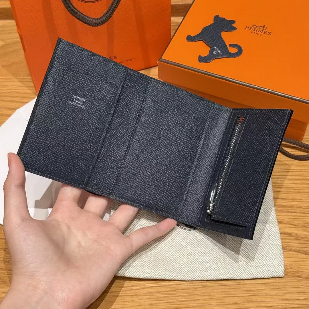 Hermes Bearn Wallet Handmade In Epsom Calfskin Leather Silver Hardware 2Z Blue Nuit - Image 12